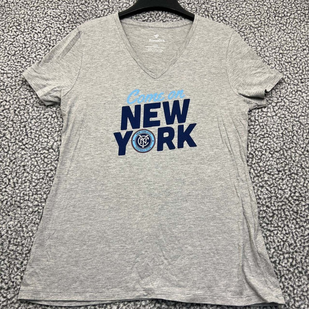 New York City FC Shirt Women Medium Gray Fanatics Short Sleeve V-Neck New M